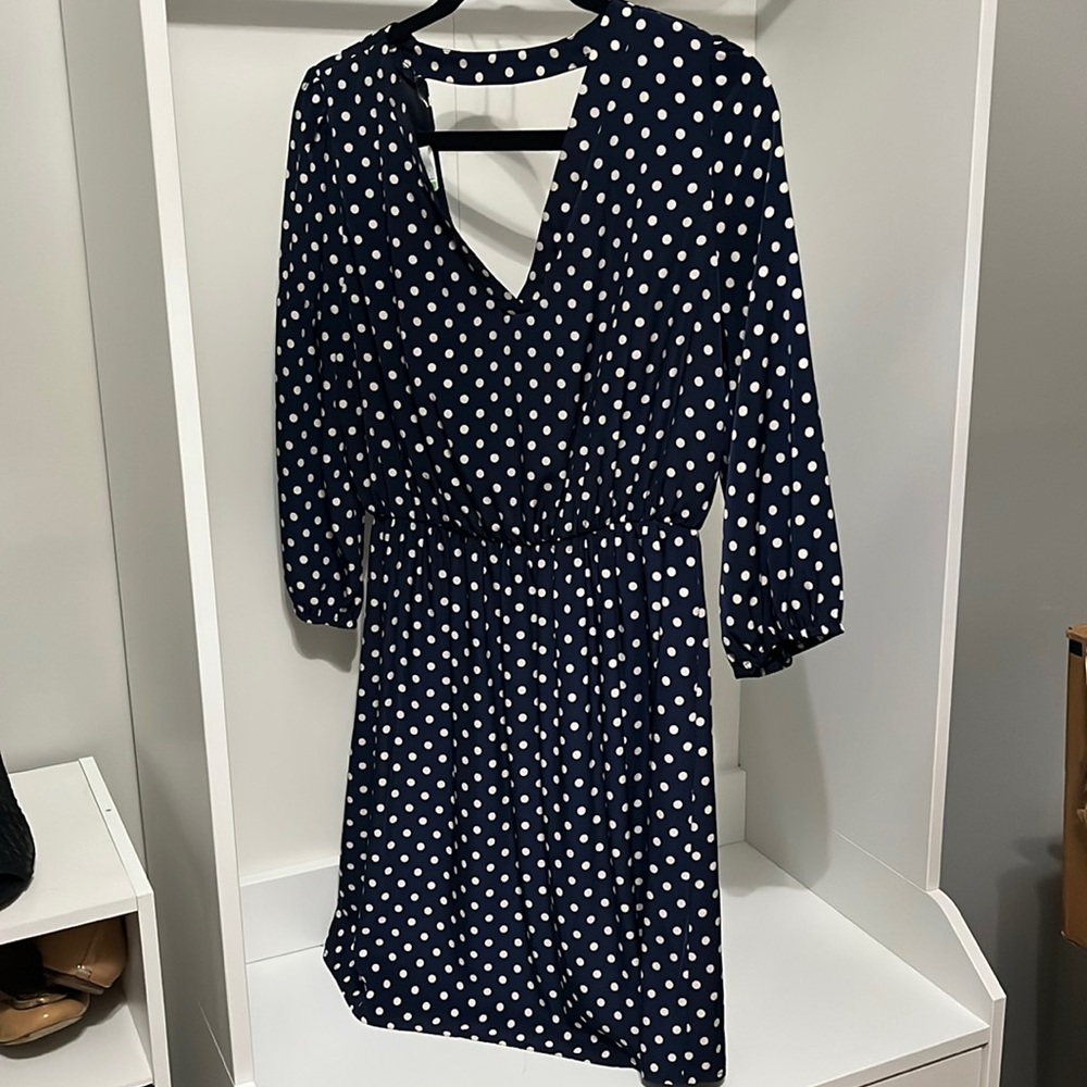 Navy Blue & Cream Polka Dot 3/4 Sleeve Dress Size M/L